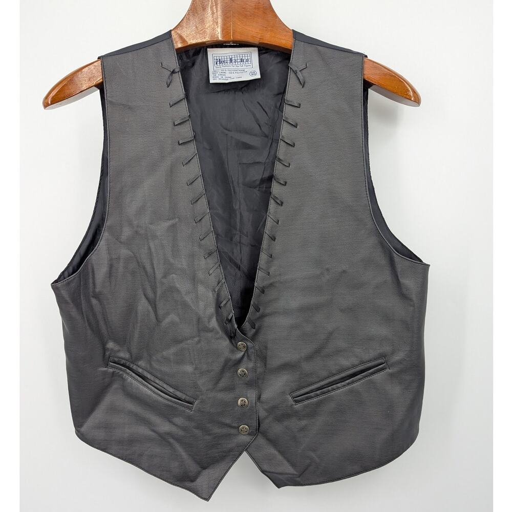 Plus Factor Vintage Black Faux Leather Western Vest Size 18W